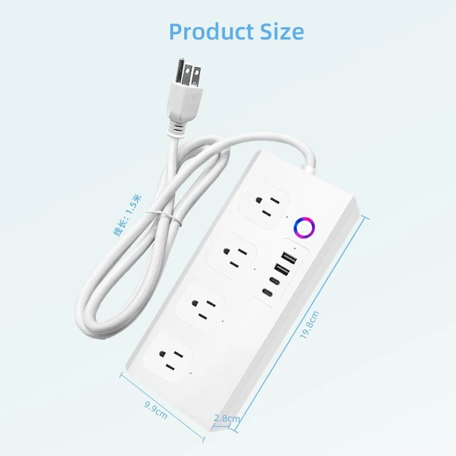 Alt view image 7 of 7 - Zigbee Smart Power Strip Surge Protector 4 Individually Controlled AC Outlets & 4 USB Ports, Alexa & Google Home, 5ft Cord, ETL Certified, 16A