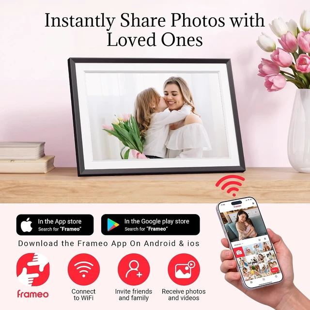 Alt view image 2 of 7 - Frameo 10.1 Inch Smart Wi-Fi Digital Picture Frame Easy App Connection, Share Memories Instantly, Gift for Women, Mom, Grandma, Wife, Girlfriend, Wedding