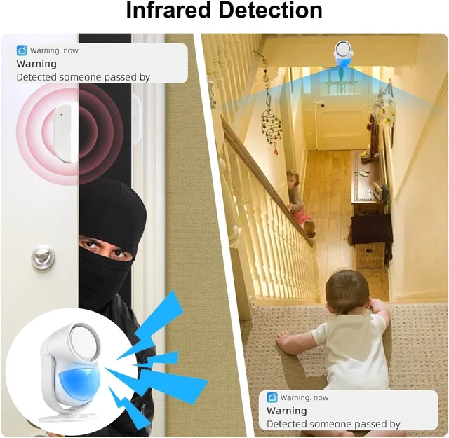 Alt view image 3 of 7 - WiFi PIR Motion Detector Alarm with 4 Door Sensors & 2 Remotes 120dB Home Alarm System with Phone App Alerts