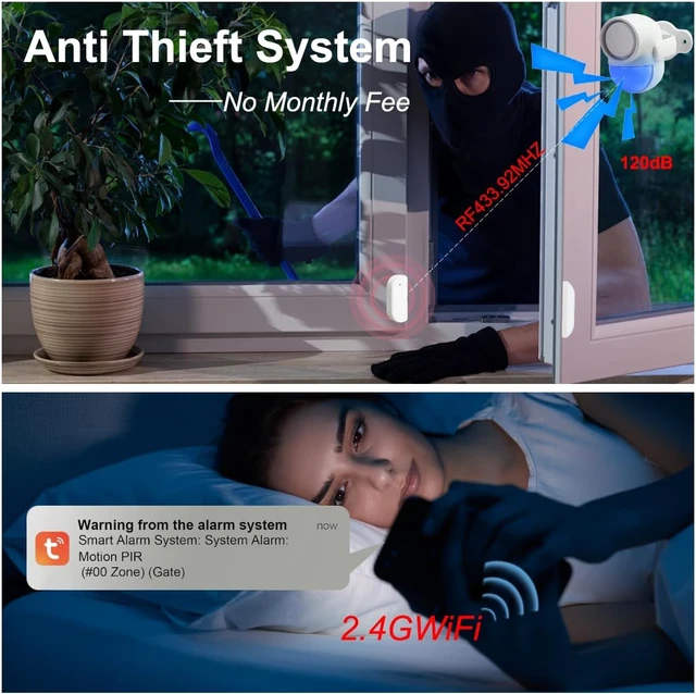 Alt view image 4 of 7 - WiFi PIR Motion Detector Alarm with 4 Door Sensors & 2 Remotes 120dB Home Alarm System with Phone App Alerts