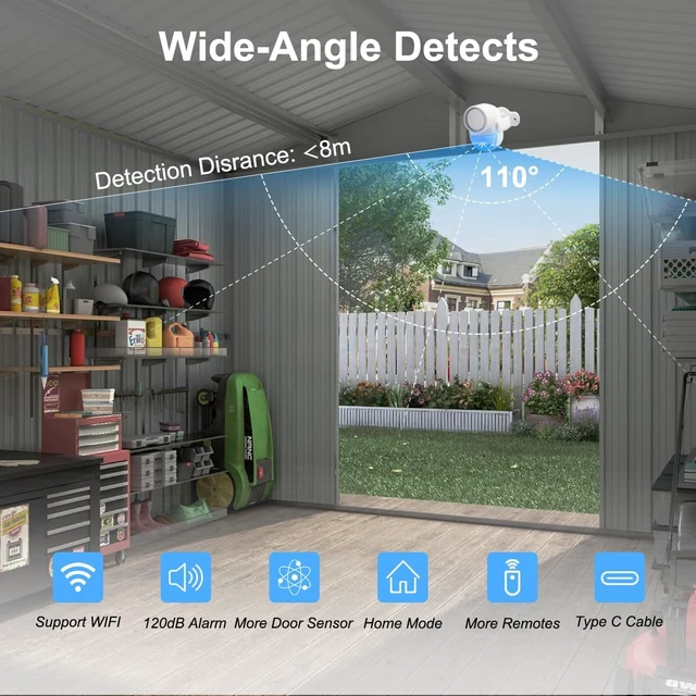 Alt view image 6 of 7 - WiFi PIR Motion Detector Alarm with 4 Door Sensors & 2 Remotes 120dB Home Alarm System with Phone App Alerts
