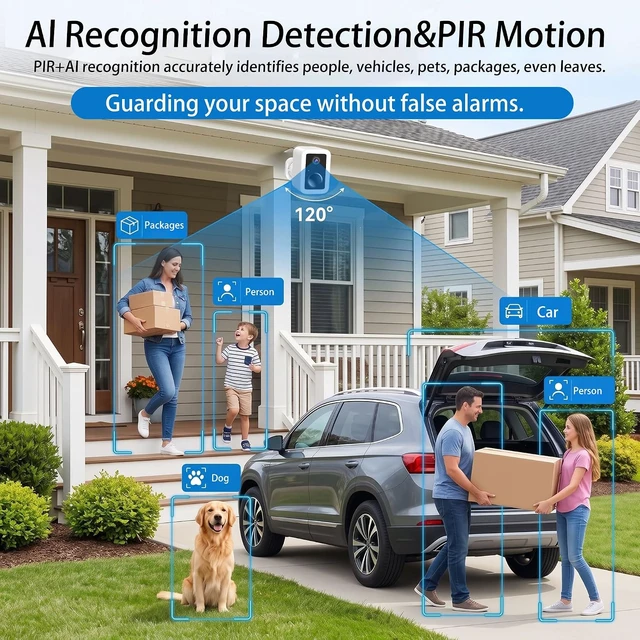Alt view image 4 of 7 - 2K Wireless Outdoor Security Cameras Integrated Spotlight & Siren, AI Motion Detection, 2-Way Audio, 5GHz WiFi, 1-6 Months Battery, IP66, Cloud Storage