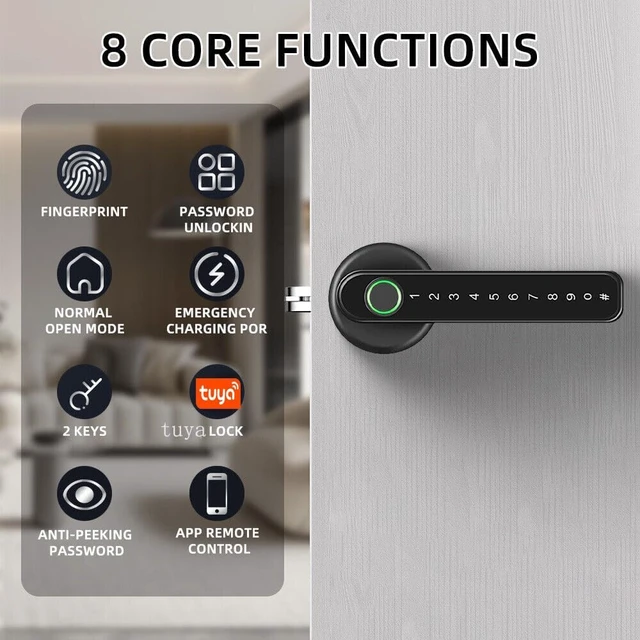 Alt view image 3 of 7 - Fingerprint Smart Keyless Entry Door Lock with Keypad Handle for Home, Apartment, Office, Front Door, Bedroom