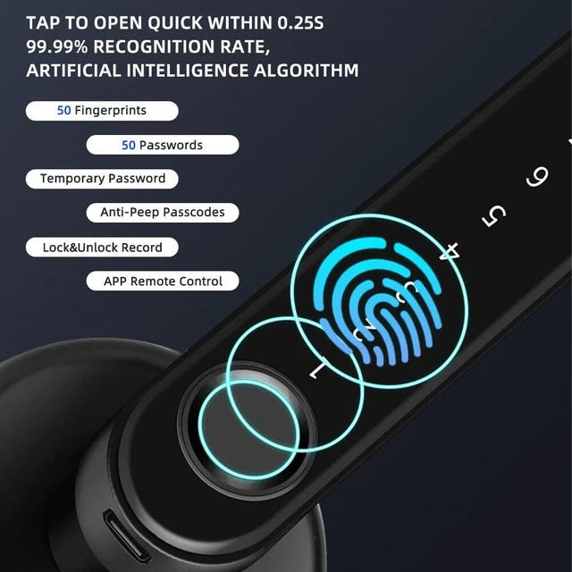 Alt view image 4 of 7 - Fingerprint Smart Keyless Entry Door Lock with Keypad Handle for Home, Apartment, Office, Front Door, Bedroom