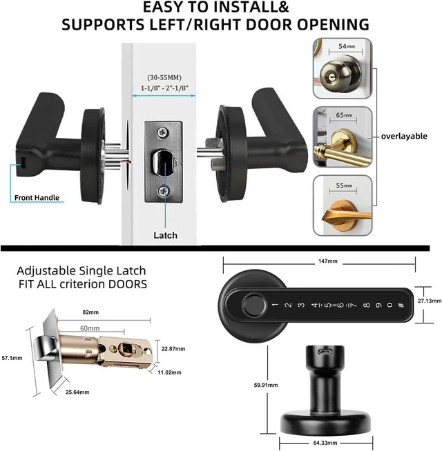 Alt view image 7 of 7 - Fingerprint Smart Keyless Entry Door Lock with Keypad Handle for Home, Apartment, Office, Front Door, Bedroom