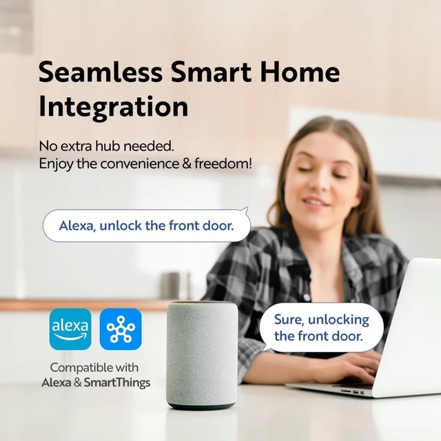 Alt view image 4 of 7 - No-Hub Smart Digital Door Lock Designed in Korea, Keyless Entry, Wi-Fi Remote Control, Touchscreen Keypad, Auto Lock, IP54 Waterproof (Satin Nickel)