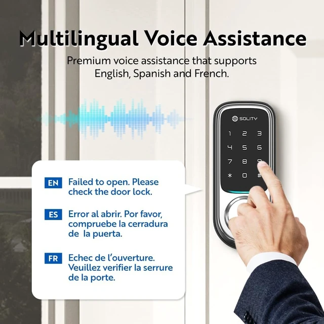 Alt view image 6 of 7 - No-Hub Smart Digital Door Lock Designed in Korea, Keyless Entry, Wi-Fi Remote Control, Touchscreen Keypad, Auto Lock, IP54 Waterproof (Satin Nickel)