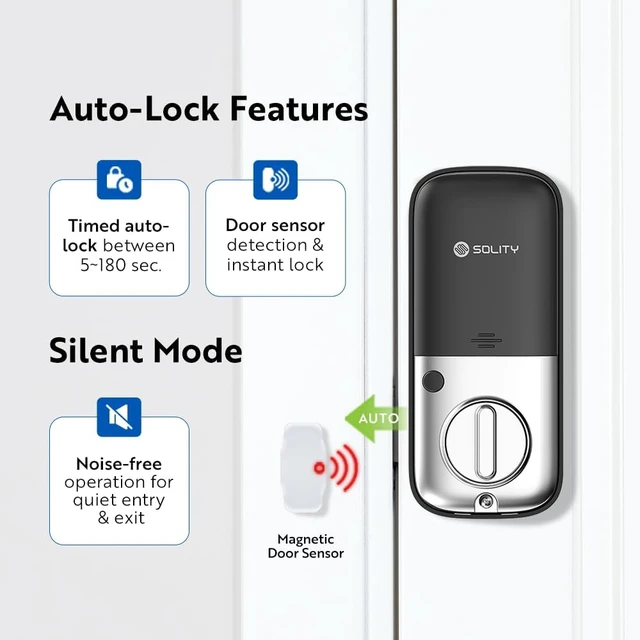 Alt view image 7 of 7 - No-Hub Smart Digital Door Lock Designed in Korea, Keyless Entry, Wi-Fi Remote Control, Touchscreen Keypad, Auto Lock, IP54 Waterproof (Satin Nickel)