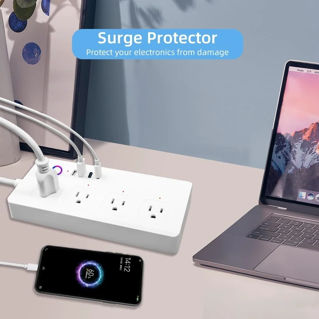 Alt view image 5 of 7 - Zigbee Smart Power Strip Surge Protector 4 Individually Controlled AC Outlets & 4 USB Ports, Alexa & Google Home, 5ft Cord, ETL Certified, 16A