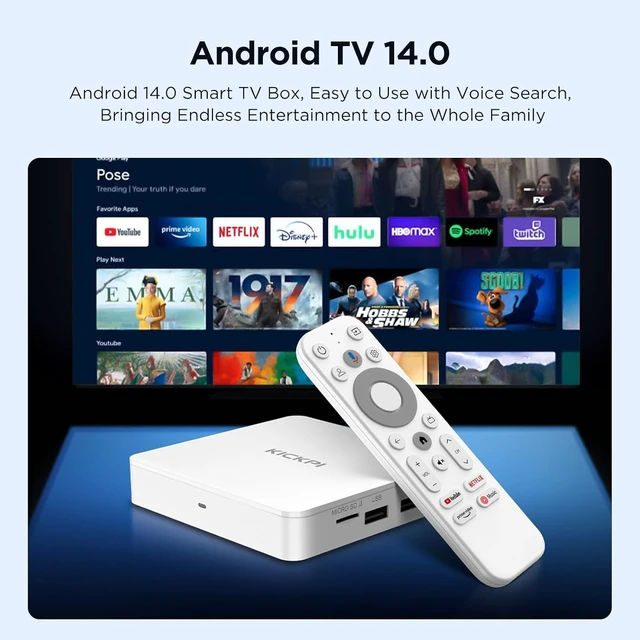 Alt view image 5 of 7 - KP1 Google-Certified Android TV Box 4K Streaming, 2GB RAM 16GB ROM, Voice Search, Chromecast Built-in, Dolby Audio, WiFi 5 Bluetooth 5.0 (White)