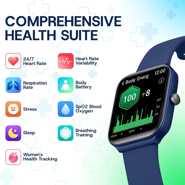 Alt view image 4 of 7 - Inspire VeryFit 1.95" Smart Watch with Alexa & Bluetooth Call Heart Rate, HRV, Oxygen Saturation, Sleep Monitor, Step Tracker, IP68 for Men Women (Blue)