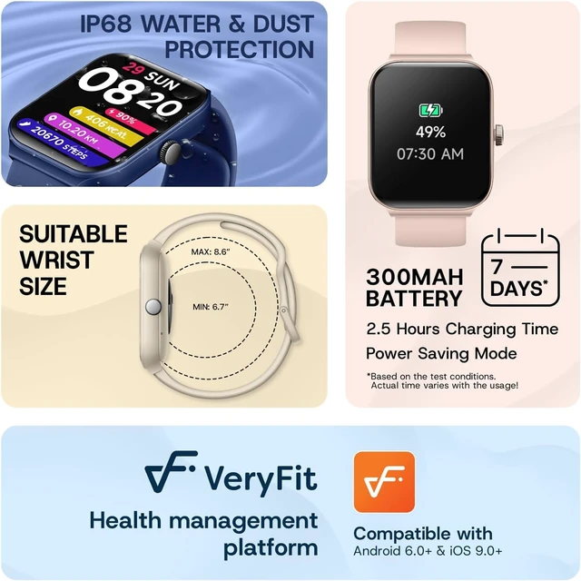 Alt view image 7 of 7 - Inspire VeryFit 1.95" Smart Watch with Alexa & Bluetooth Call Heart Rate, HRV, Oxygen Saturation, Sleep Monitor, Step Tracker, IP68 for Men Women (Blue)