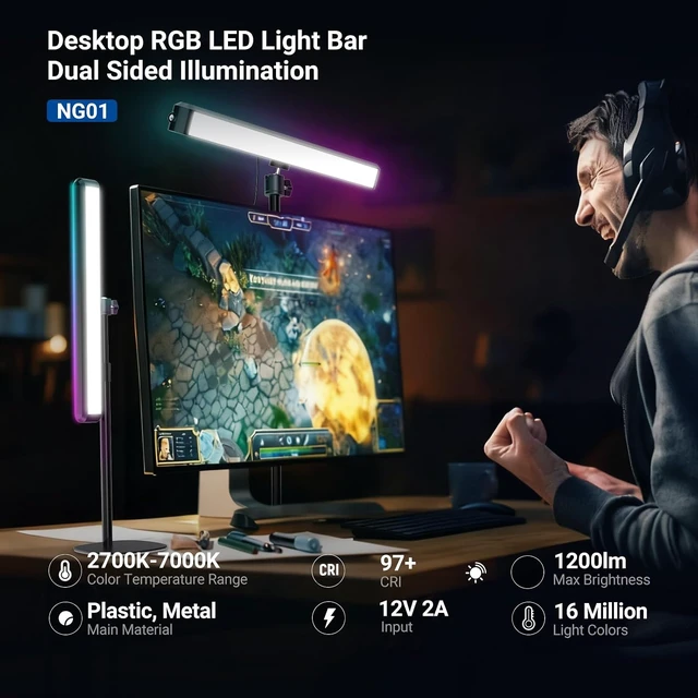 Alt view image 2 of 7 - NG01 Dual-Sided RGB LED Streaming Key Light Smart Desk Lamp