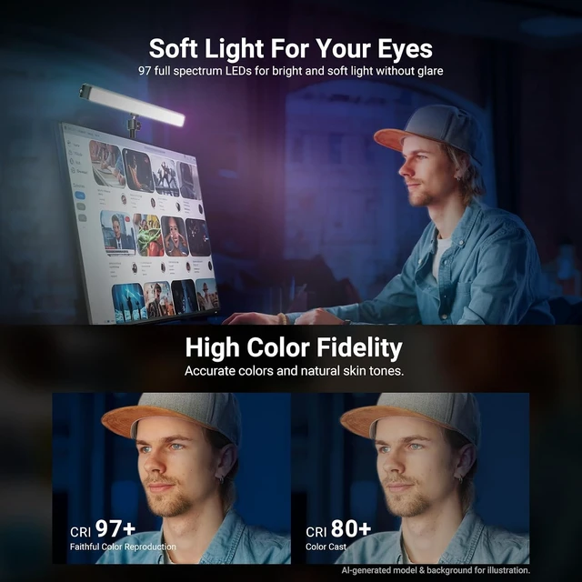 Alt view image 3 of 7 - NG01 Dual-Sided RGB LED Streaming Key Light Smart Desk Lamp