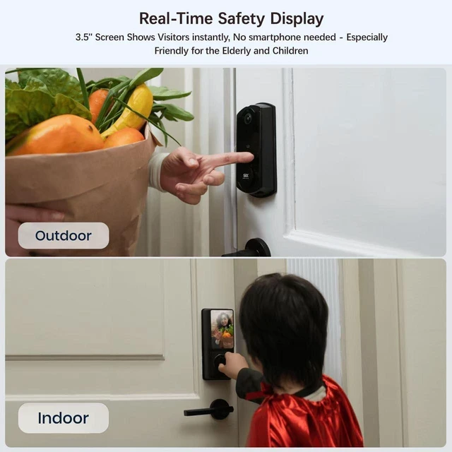 Alt view image 3 of 7 - S398 4-in-1 Video Smart Lock Fingerprint Door Lock with Camera & Video Doorbell, Wi-Fi Deadbolt, Indoor Display Monitor, App Remote Control, Chime Included, 2026 Upgrade
