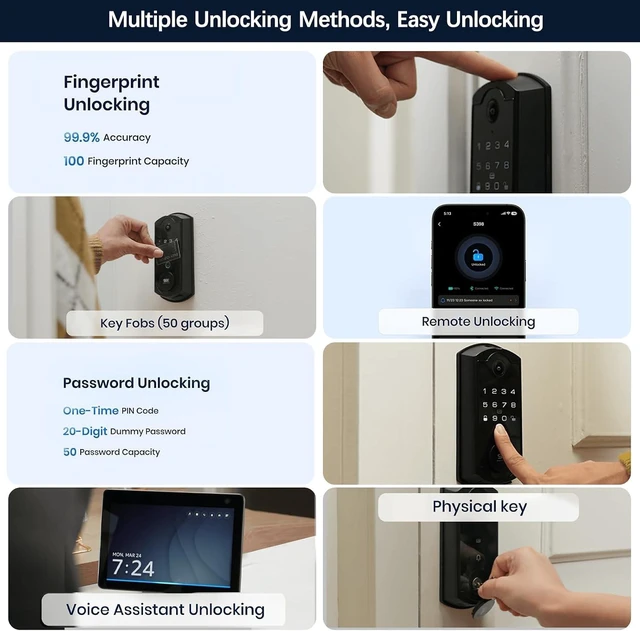 Alt view image 2 of 7 - S398 4-in-1 Video Smart Lock Fingerprint Door Lock with Camera & Video Doorbell, Wi-Fi Deadbolt, Indoor Display Monitor, App Remote Control, Chime Included, 2026 Upgrade