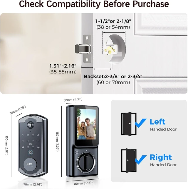Alt view image 7 of 7 - S398 4-in-1 Video Smart Lock Fingerprint Door Lock with Camera & Video Doorbell, Wi-Fi Deadbolt, Indoor Display Monitor, App Remote Control, Chime Included, 2026 Upgrade