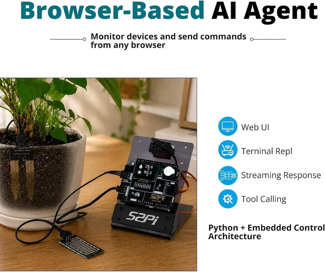 Alt view image 4 of 7 - EmbodiQ AI Starter Kit for UNO Q 4GB RAM, 32GB eMMC, AI Agent HAT, Soil Moisture & Raindrop Sensors, Servo, Acrylic Mount, Natural Language Control