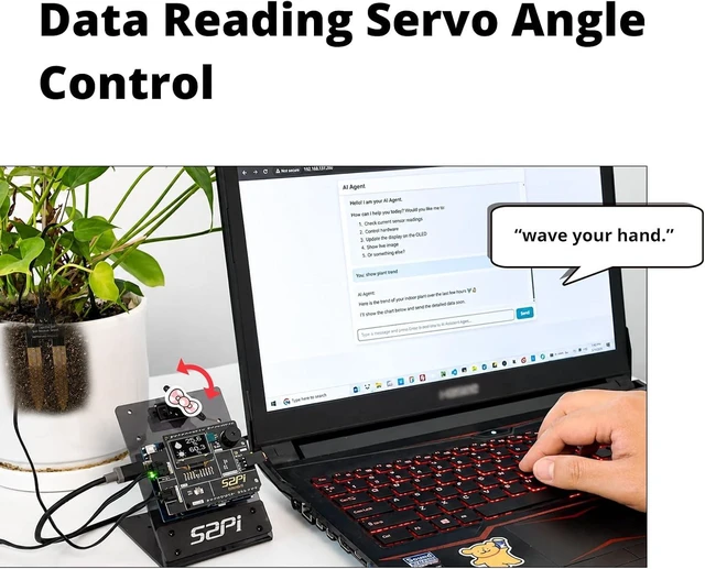 Alt view image 7 of 7 - EmbodiQ AI Starter Kit for UNO Q 4GB RAM, 32GB eMMC, AI Agent HAT, Soil Moisture & Raindrop Sensors, Servo, Acrylic Mount, Natural Language Control