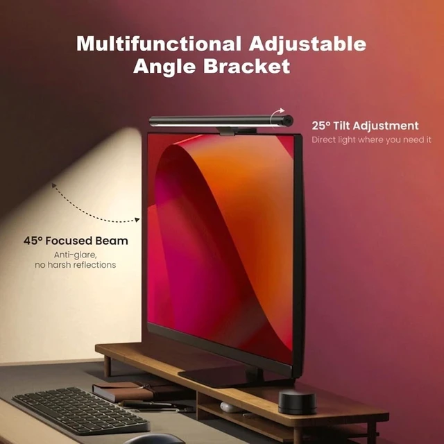 Alt view image 2 of 7 - RGB Backlight Monitor Light Bar Ra98 Computer Lamp, 350LM Dimmable No-Glare Eye-Care LED Screen Bar, USB Desk Lamp, Works with Matter & Alexa