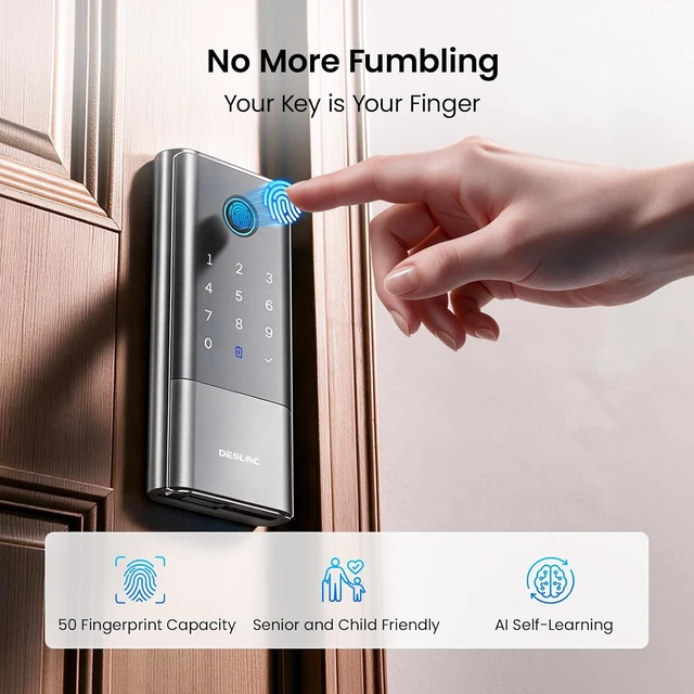 Alt view image 5 of 7 - Fingerprint Smart Lock Handle Set Built-in WiFi, 16-Month Battery Life