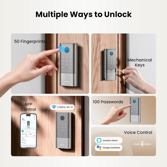 Alt view image 6 of 7 - Fingerprint Smart Lock Handle Set Built-in WiFi, 16-Month Battery Life