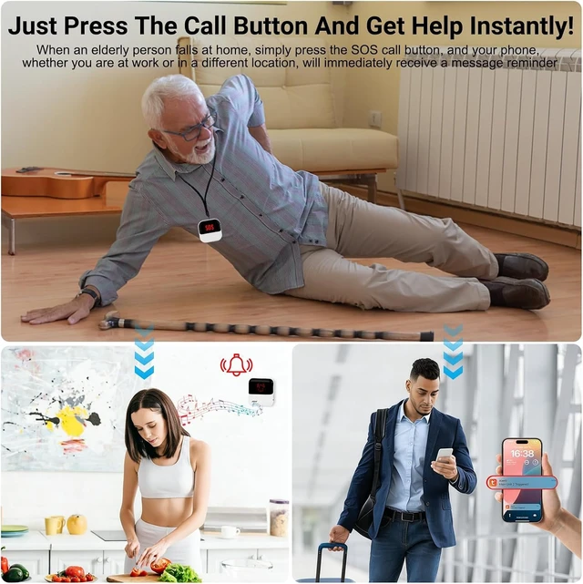 Alt view image 2 of 7 - WiFi Caregiver Pager Medical Alert System for Seniors 2 Call Buttons & 1 Receiver, App Control, No Monthly Fee for Elderly, Patients, Disabled