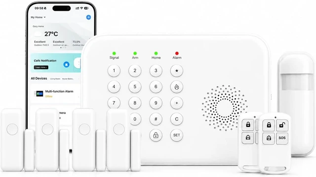 Main image of Wireless Home Security System for House & Apartment 8-Piece DIY Alarm Kit with WiFi & 4G, App Alerts, Door/Window Sensors, Motion Detector & Remote Controls, No Monthly Fees