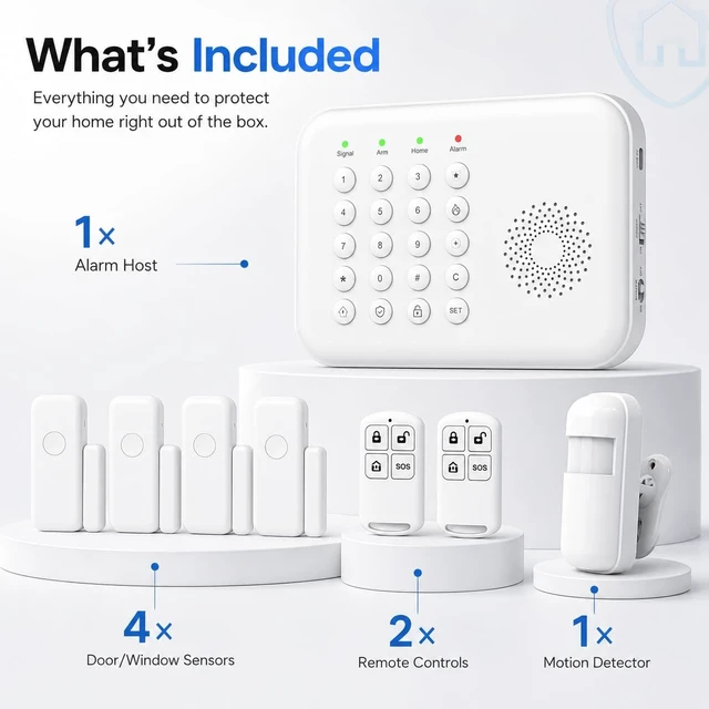 Alt view image 7 of 7 - Wireless Home Security System for House & Apartment 8-Piece DIY Alarm Kit with WiFi & 4G, App Alerts, Door/Window Sensors, Motion Detector & Remote Controls, No Monthly Fees