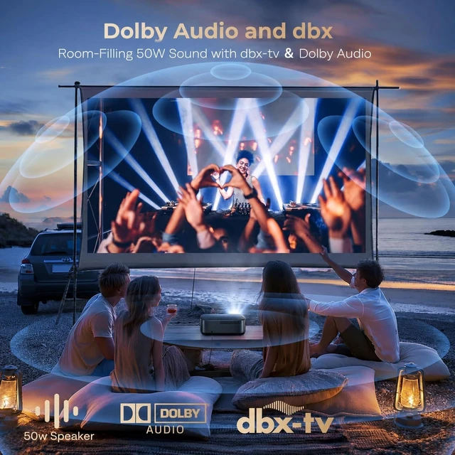 Alt view image 5 of 7 - 4K Outdoor Projector 2500 ANSI & 50W, WiFi and Bluetooth