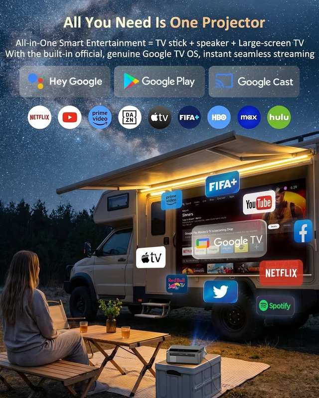 Alt view image 5 of 7 - Smart 4K Projector with Google TV Dolby Audio, HDR10, HDMI ARC 2.1 for Daytime Viewing