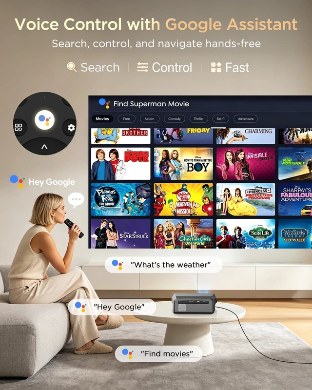 Alt view image 6 of 7 - Smart 4K Projector with Google TV Dolby Audio, HDR10, HDMI ARC 2.1 for Daytime Viewing
