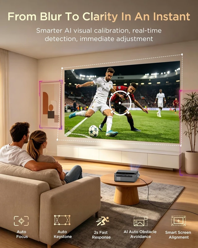 Alt view image 7 of 7 - Smart 4K Projector with Google TV Dolby Audio, HDR10, HDMI ARC 2.1 for Daytime Viewing