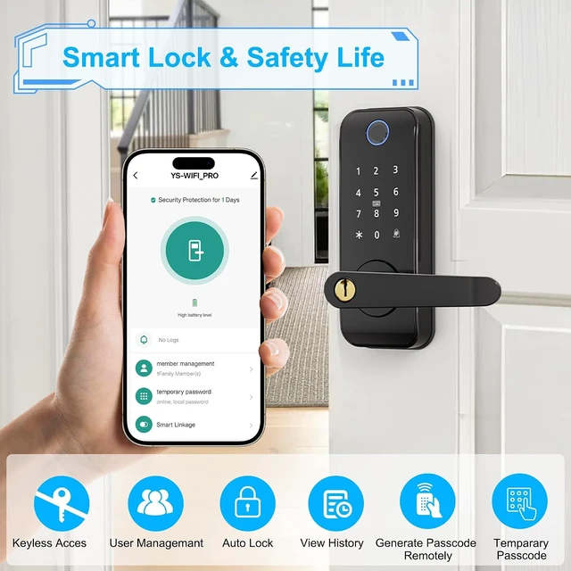 Alt view image 2 of 7 - Smart Fingerprint Keyless Entry Door Lock with Handle