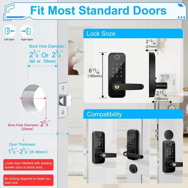 Alt view image 6 of 7 - Smart Fingerprint Keyless Entry Door Lock with Handle