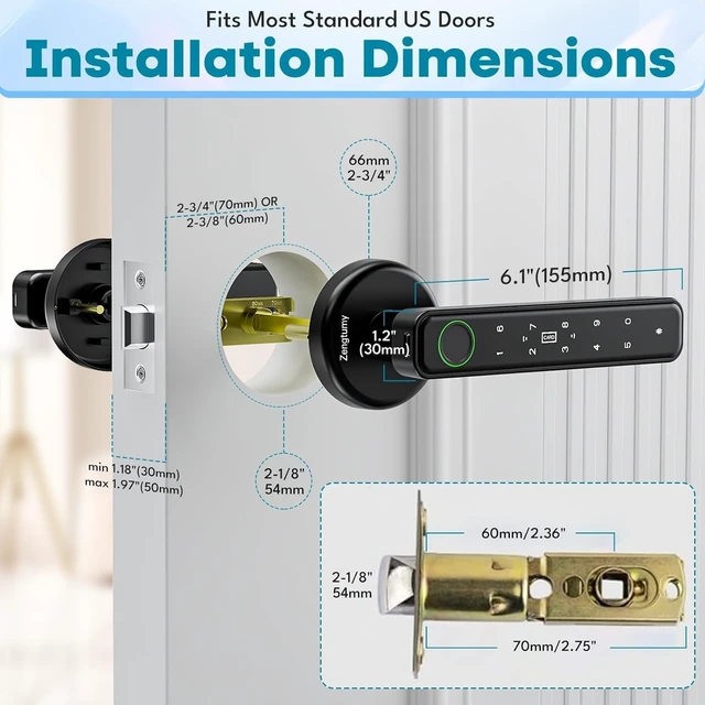 Alt view image 2 of 6 - Biometric Fingerprint Door Lock with App, Password, Key & IC Card Access Smart Lock for Home, Hotel, Office, Apartment, Black