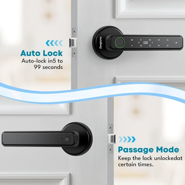 Alt view image 5 of 6 - Biometric Fingerprint Door Lock with App, Password, Key & IC Card Access Smart Lock for Home, Hotel, Office, Apartment, Black