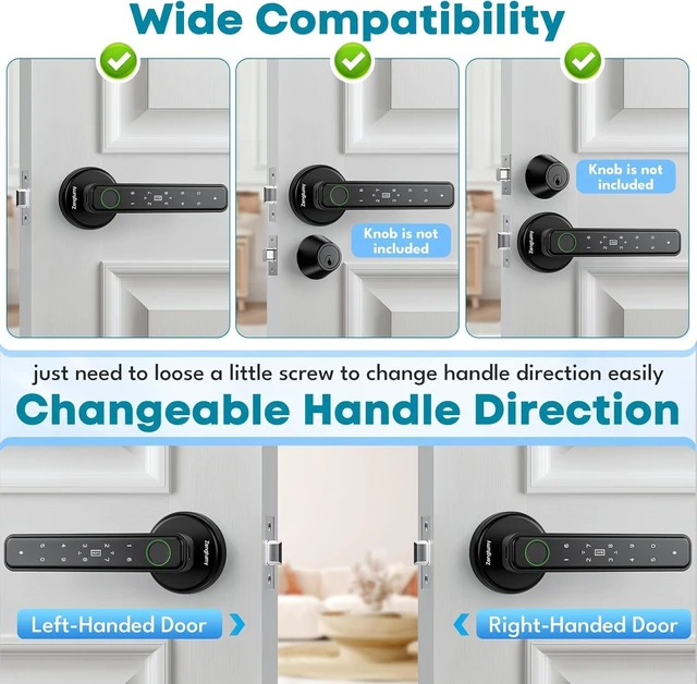 Alt view image 6 of 6 - Biometric Fingerprint Door Lock with App, Password, Key & IC Card Access Smart Lock for Home, Hotel, Office, Apartment, Black
