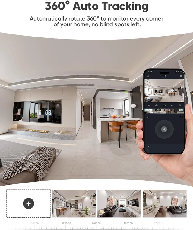 Alt view image 3 of 7 - 4MP 360° PTZ Indoor Pet Camera with Phone App, One-Touch Call, Dual-Band WiFi 6, Free Human/Pet/Motion/Sound/Cry Detection, Alexa Compatible