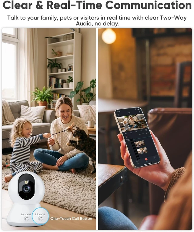 Alt view image 6 of 7 - 4MP 360° PTZ Indoor Pet Camera with Phone App, One-Touch Call, Dual-Band WiFi 6, Free Human/Pet/Motion/Sound/Cry Detection, Alexa Compatible