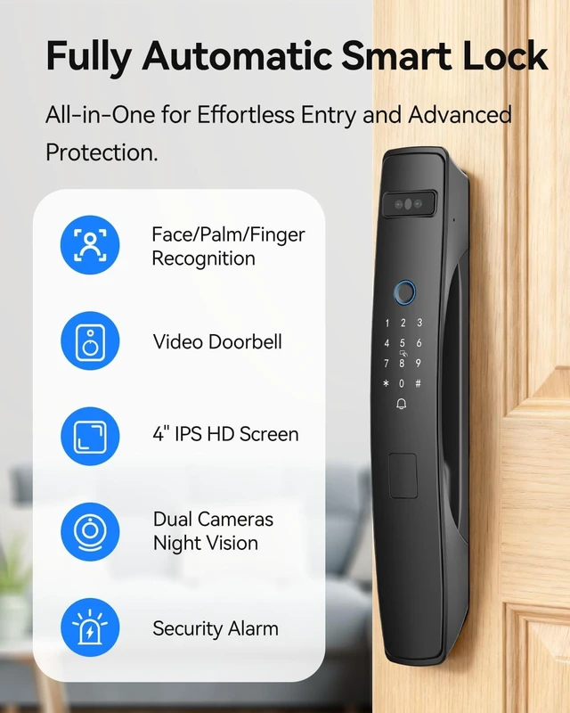 Alt view image 2 of 7 - Smart Lock with 3D Face Recognition, Dual Cameras & Doorbell