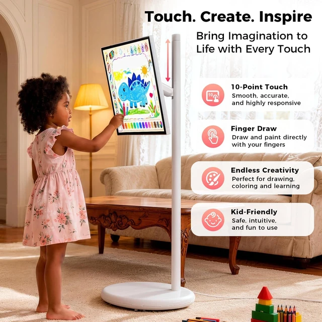 Alt view image 3 of 7 - 27" Portable Smart Touchscreen Tablet TV on Wheels, Android 15 OS with Google EDLA Certification, 6GB+128GB, Built-in Battery, 4K Camera, Wireless Casting, Rotating Rolling Stand