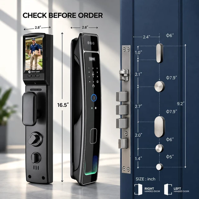 Alt view image 3 of 7 - Smart Door Lock with Camera & 3D Face Recognition, Keyless Entry with Fingerprint, Password, IC Card, App Control & Doorbell, Secure Mortise Lock for Front Door (Usmart App)