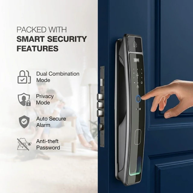 Alt view image 4 of 7 - Smart Door Lock with Camera & 3D Face Recognition, Keyless Entry with Fingerprint, Password, IC Card, App Control & Doorbell, Secure Mortise Lock for Front Door (Usmart App)