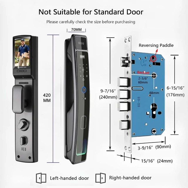 Alt view image 6 of 7 - Smart Door Lock with Camera & 3D Face Recognition, Keyless Entry with Fingerprint, Password, IC Card, App Control & Doorbell, Secure Mortise Lock for Front Door (Usmart App)