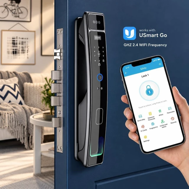 Alt view image 7 of 7 - Smart Door Lock with Camera & 3D Face Recognition, Keyless Entry with Fingerprint, Password, IC Card, App Control & Doorbell, Secure Mortise Lock for Front Door (Usmart App)