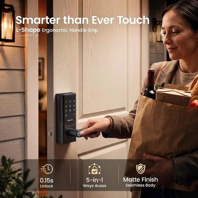 Alt view image 4 of 7 - K221 Fingerprint Smart Door Lock with Handle, 16-Month Battery