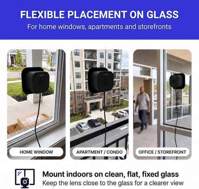 Alt view image 6 of 7 - No-Drill 3MP 2K Window Camera for Home Security, View Outside Through Glass, Color Night Vision, Motion Alerts, 24/7 Recording, Dual-Band WiFi (Black, Square)