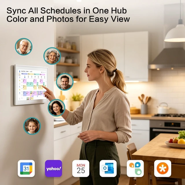 Alt view image 2 of 7 - 15.6" Touchscreen Digital Calendar for Chore Chart Interactive Smart Display, Meal Planner, Auto-Sync iCloud & Outlook, Digital Photo Frame, Wall Mountable Gift for Mom & Dad