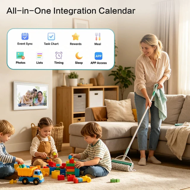 Alt view image 3 of 7 - 15.6" Touchscreen Digital Calendar for Chore Chart Interactive Smart Display, Meal Planner, Auto-Sync iCloud & Outlook, Digital Photo Frame, Wall Mountable Gift for Mom & Dad